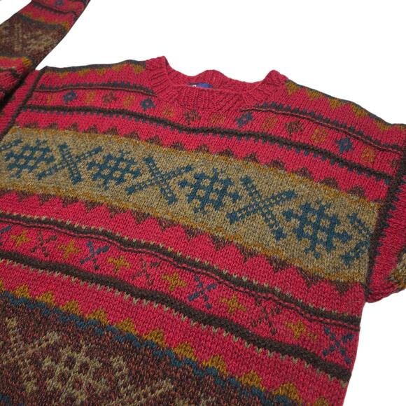 Vintage Woolrich Red Patterned Pure Wool Men's Sweater Size Medium 90's - Picture 3 of 7